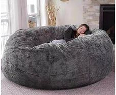 Bean Bag Chair for Adult Living Room Furniture Big Round Soft Fluffy Faux Fur BeanBag (No Padding) Lazy Sofa Bed Cover(Color:Grey,Size:5.5ft)