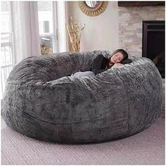Bean Bag Chair for Adult Living Room Furniture Big Round Soft Fluffy Faux Fur BeanBag (No Padding) Lazy Sofa Bed Cover(Color:Grey,Size:5.5ft)