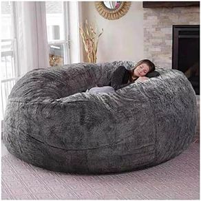 Bean Bag Chair for Adult Living Room Furniture Big Round Soft Fluffy Faux Fur BeanBag (No Padding) Lazy Sofa Bed Cover(Color:Grey,Size:5.5ft)