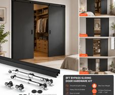 8ft Double Sliding Door Hardware Kit Aluminium Track System for Wardrobe Closet Interior Doors