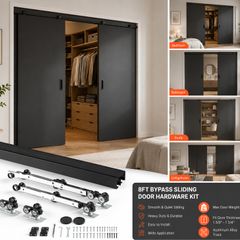 8ft Double Sliding Door Hardware Kit Aluminium Track System for Wardrobe Closet Interior Doors