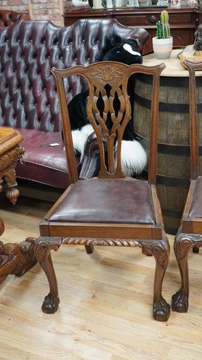 Edwardian Chippendale-Style Beech Dining Chairs _ Set of 6