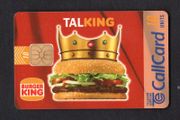 1997 Ireland 10 unit Burger King featuring the slogan "Where the burger is King" (ODS2) Call Card Used