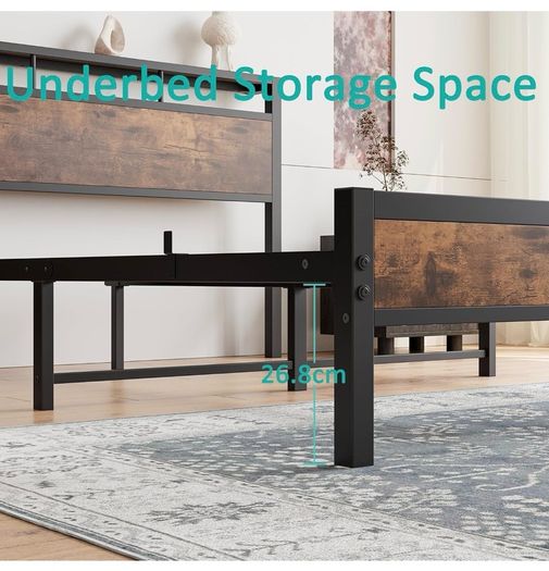 Double Bed Frame with Wooden Storage Shelf Headboard