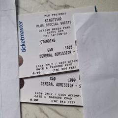 2 kingfisher physical tickets for cork june 12th