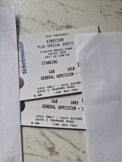2 kingfisher physical tickets for cork june 12th