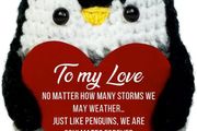 Handmade Crochet Penguin Gift Cute Romantic Present for Him or Her, Boyfriend, Girlfriend, Husband, Wife I Love You Anniversary, Birthday, Wedding, or Easter Gift for Couples