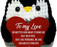 Handmade Crochet Penguin Gift Cute Romantic Present for Him or Her, Boyfriend, Girlfriend, Husband, Wife I Love You Anniversary, Birthday, Wedding, or Easter Gift for Couples