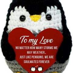 Handmade Crochet Penguin Gift Cute Romantic Present for Him or Her, Boyfriend, Girlfriend, Husband, Wife I Love You Anniversary, Birthday, Wedding, or Easter Gift for Couples