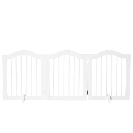 3 Panels Dog Gate w/ Support Feet Fence Safety Barrier Freestanding Wood White