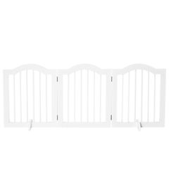 3 Panels Dog Gate w/ Support Feet Fence Safety Barrier Freestanding Wood White