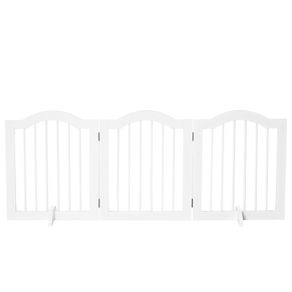 3 Panels Dog Gate w/ Support Feet Fence Safety Barrier Freestanding Wood White