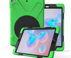 For Samsung Galaxy Tab S6 360 Degree Rotation PC + Silicone Protective Case with Holder & Hand-strap Light Green