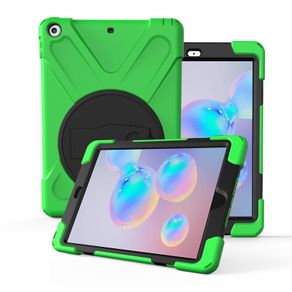 For Samsung Galaxy Tab S6 360 Degree Rotation PC + Silicone Protective Case with Holder & Hand-strap Light Green