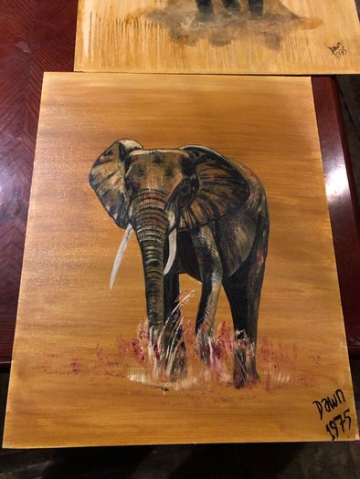 2 oil on board elephants