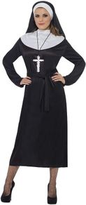 Nun Costume, Black with Dress, Belt & Headdress, Saints and Sinners Fancy Dress, Nun Dress Up Costumes