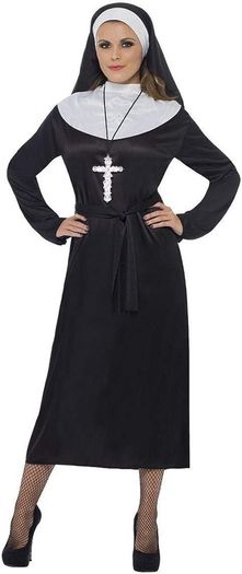 Nun Costume, Black with Dress, Belt & Headdress, Saints and Sinners Fancy Dress, Nun Dress Up Costumes