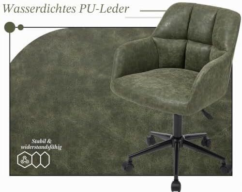 Office Chair PU Leather 360 Rotatable Height Adjustable Green