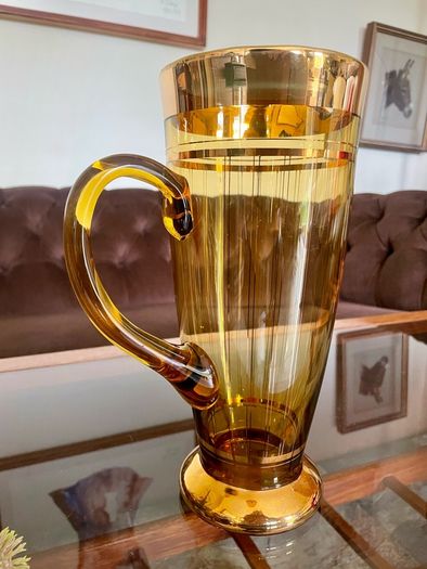 Vintage Hand Blown Amber Tall Glass Cocktail Jug or Vase 1960s