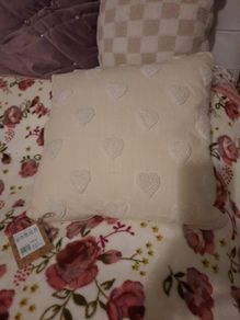 cream french knots heart shabby chic cushion