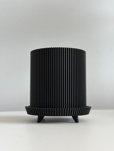 Minimalist Matte Black Ribbed Pot or Desk Organizer 3D Printed with Free Post
