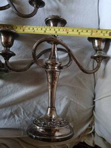 a matching pair of traditional three light candlelabras silver plated