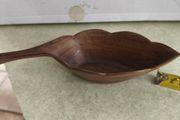 Wooden Hand Carved Leaf Ring Dish Holder Bowl Teak Wood 60s 70s Mid Century