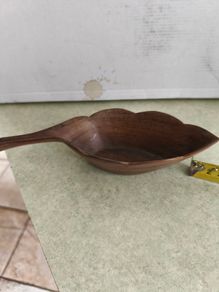 Wooden Hand Carved Leaf Ring Dish Holder Bowl Teak Wood 60s 70s Mid Century