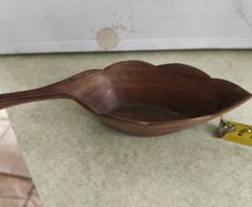 Wooden Hand Carved Leaf Ring Dish Holder Bowl Teak Wood 60s 70s Mid Century