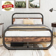 King Size Bed Frame with Headboard,Oval-Shaped Pla