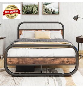 King Size Bed Frame with Headboard,Oval-Shaped Pla