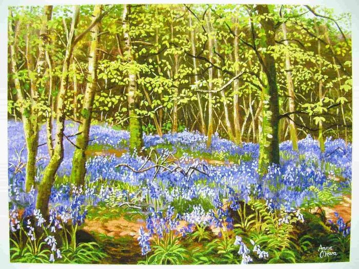 Print of an oil painting of bluebells