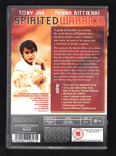 Spirited Warrior. DVD Movie. Staring Tony Jaa & Panna Rittikrai.