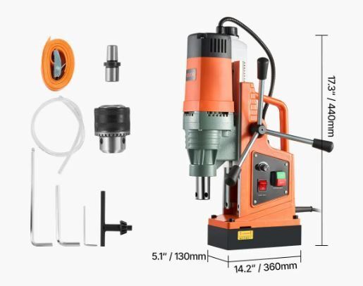 Magnetic Drill, 1550W Motor 50 mm Coring Diameter, 13000 N Magnetic Force, 0-550 RPM Variable Speed, Portable Electric Mag Drill Press Drilling Machine for Metal Surface, Home Improvement