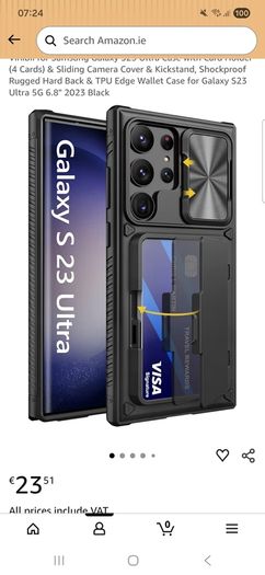 Vihibii for Samsung Galaxy S23 Ultra Case with Card Holder (4 Cards) & Sliding Camera Cover & Kickstand, Shockproof Rugged Hard Back & TPU Edge Wallet Case for Galaxy S23 Ultra 5G 6.8" 2023 Black