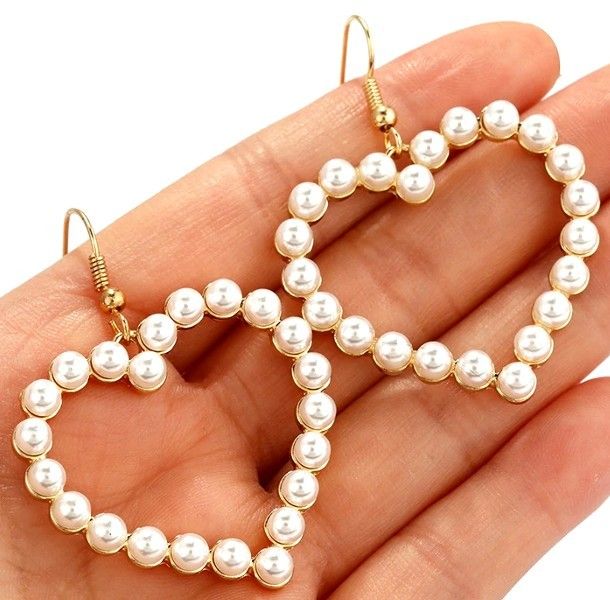 Women's earrings, pearl gold hearts