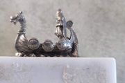 Handstopt Tpb Tinn Norge Pewter Viking Ship On Marble Plinth.