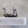 Handstopt Tpb Tinn Norge Pewter Viking Ship On Marble Plinth. Image 5