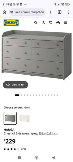IKEA Hauga Chest of 6 Drawers Grey