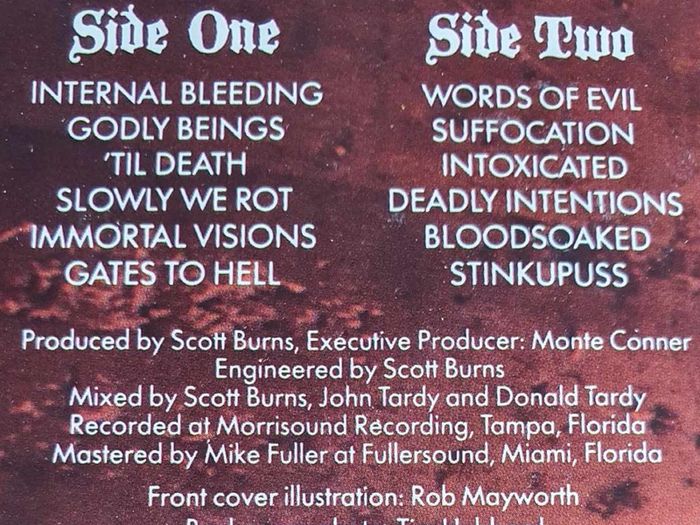 Obituary Slowly We Rot. Original Roadracer Records 1989 Pressing  LP Super Rare Death Metal