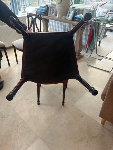 Set of six vintage carved harp back dining chairs