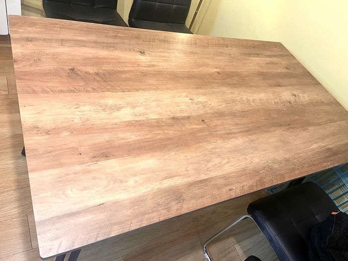 Modern Industrial Dining Table - Rustic Wood Effect Top with Black Metal Legs