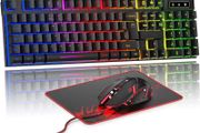 Gaming Keyboard and Mouse Set, UK Layout, RGB Backlit Wired Keyboard, Ergonomic 4-Color LED Gaming Mouse, Large Mousepad, USB Plug &amp; Play for PC, Mac, PS4, Xbox