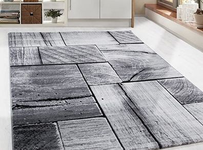 Contemporary Design Wood Effect Short Pile Rug, Black/Grey Mottled, 5 Sizes, Living Room, Guest Room, Hallway, Bedrooms, Kitchen, Runner, 120x170 cm