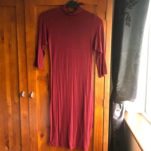 Boohoo high neck wine dress
