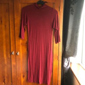 Boohoo high neck wine dress