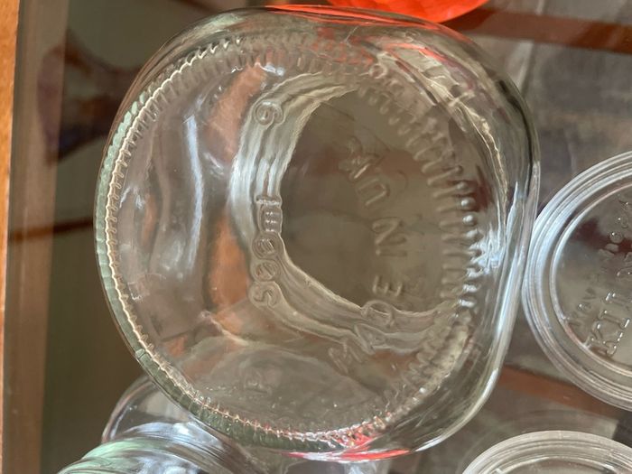Pair Vintage 500ml 1970s Ravenhead Glass Kilner Jars With Orange Screw Lids