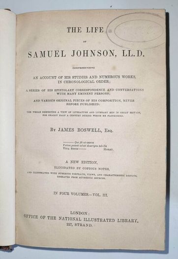 James Boswell, The Life of Samuel Johnson, 1851. Illustrated, First Edition.