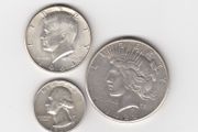USA, Dollar,Half Dollar, Quarter Dollar coins, 3 x 90% silver coins (no. 484)