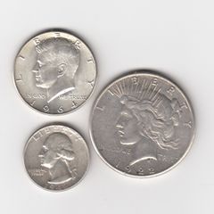 USA, Dollar,Half Dollar, Quarter Dollar coins, 3 x 90% silver coins (no. 484)